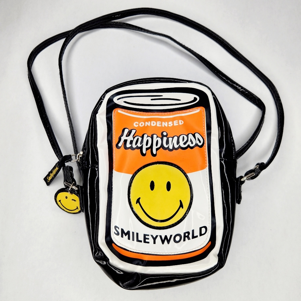 SmileyWorld Condensed Happiness Crossbody Bag Black Patent Smiley Y2K
